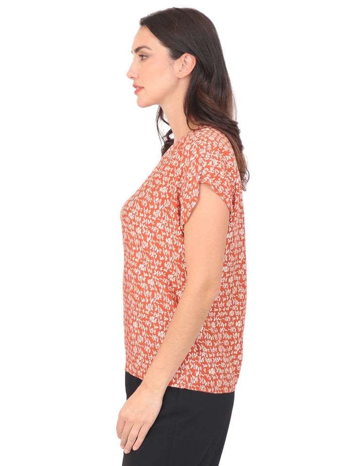 Blusa cuello V, Manga Corta, Estampada
