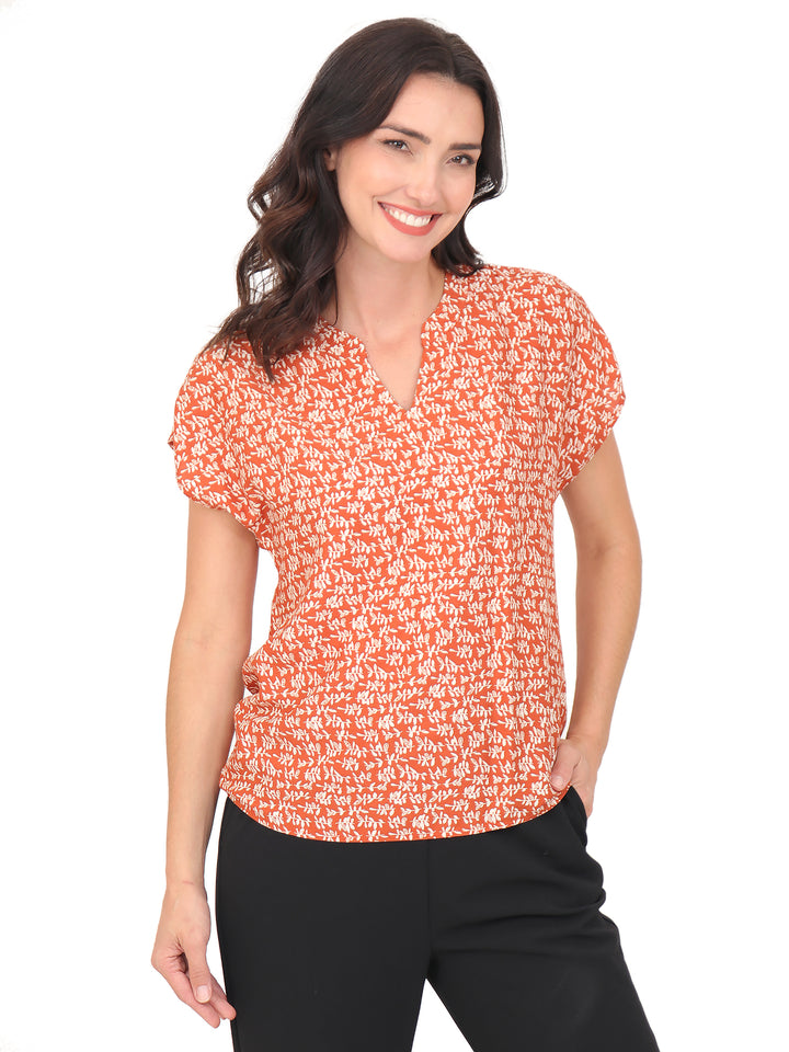 Blusa cuello V, Manga Corta, Estampada