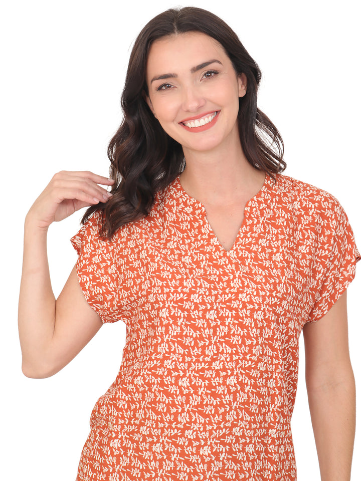 Blusa cuello V, Manga Corta, Estampada