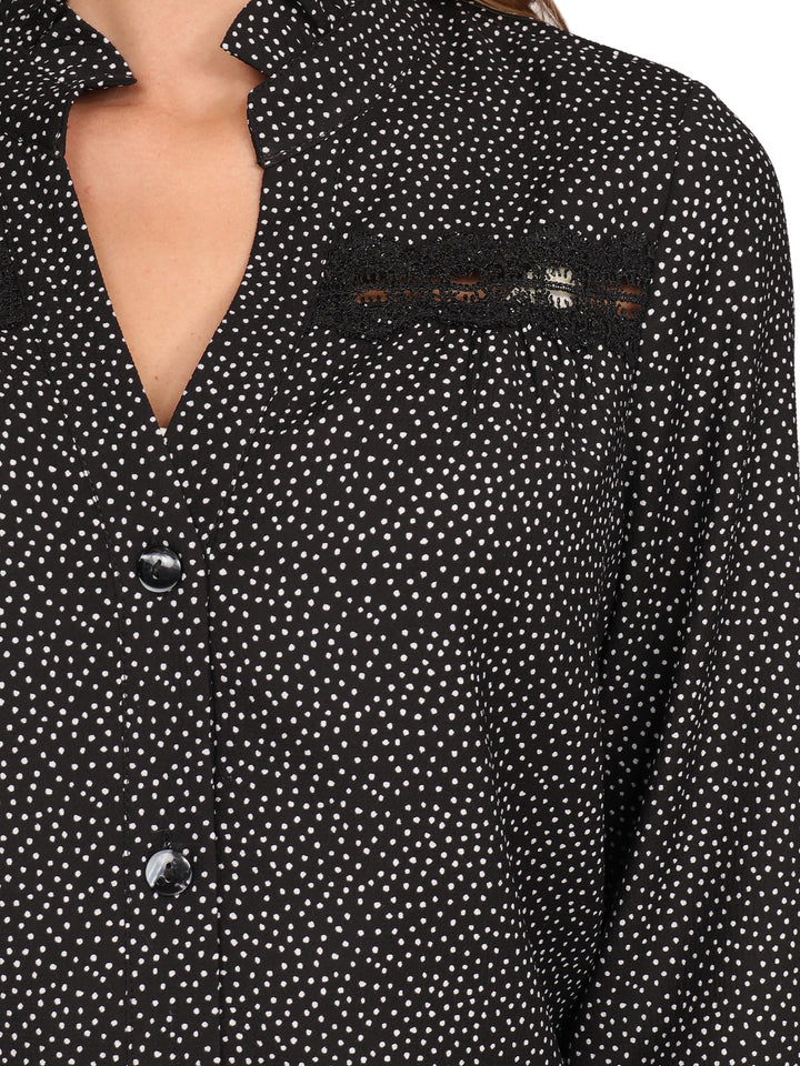 Blusa Cuello V, Manga Larga, Lunares, Botones