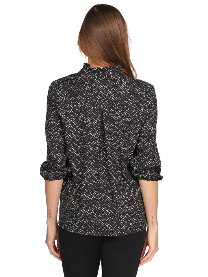 Blusa Cuello V, Manga Larga, Lunares, Botones