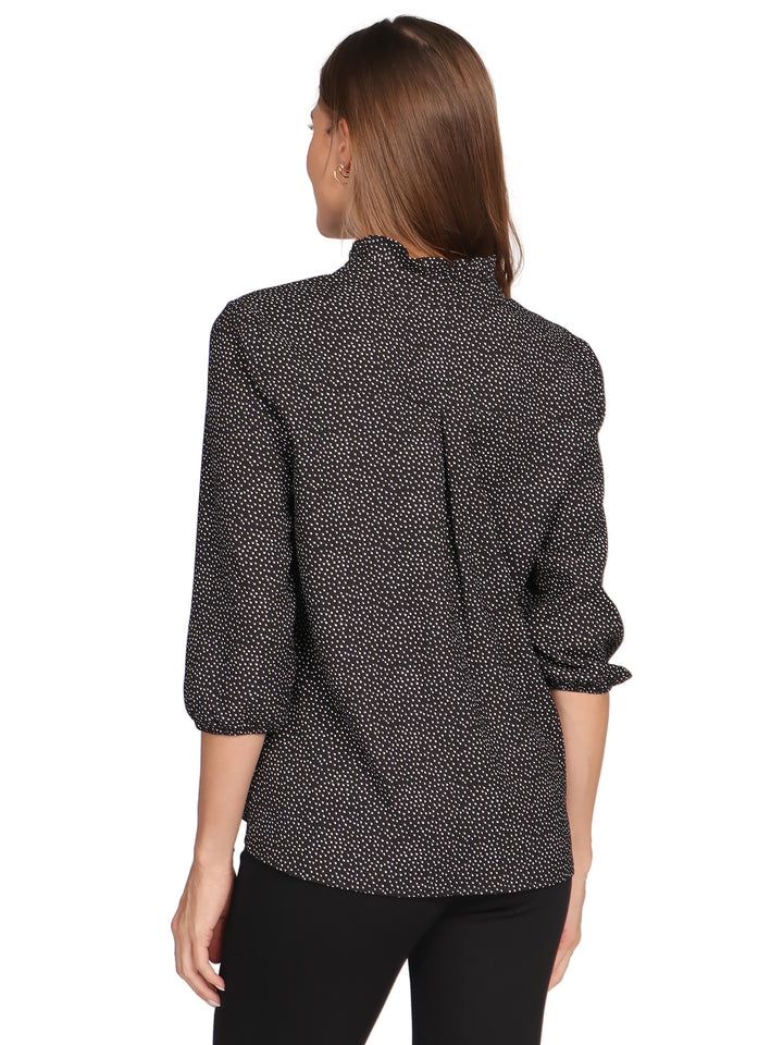 Blusa Cuello V, Manga Larga, Lunares, Botones