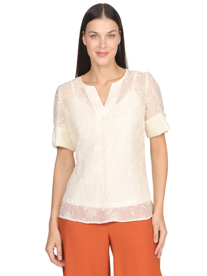 Blusa Cuello V,  Manga Corta