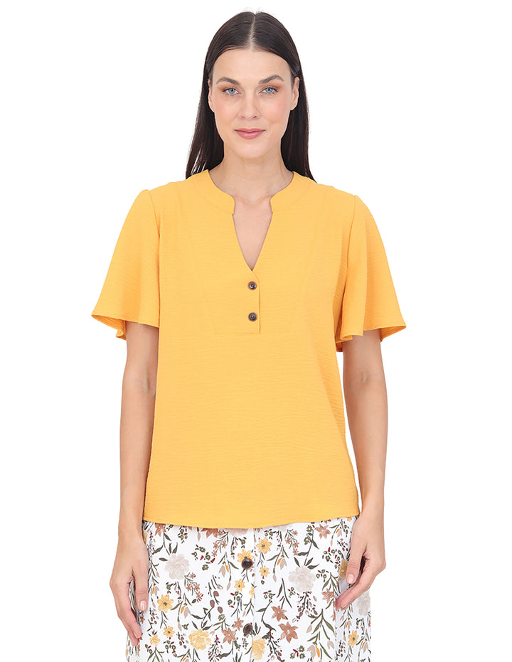 Blusa Cuello V, Manga Olan, Boton al Frente