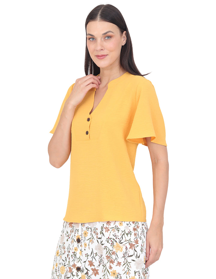 Blusa Cuello V, Manga Olan, Boton al Frente