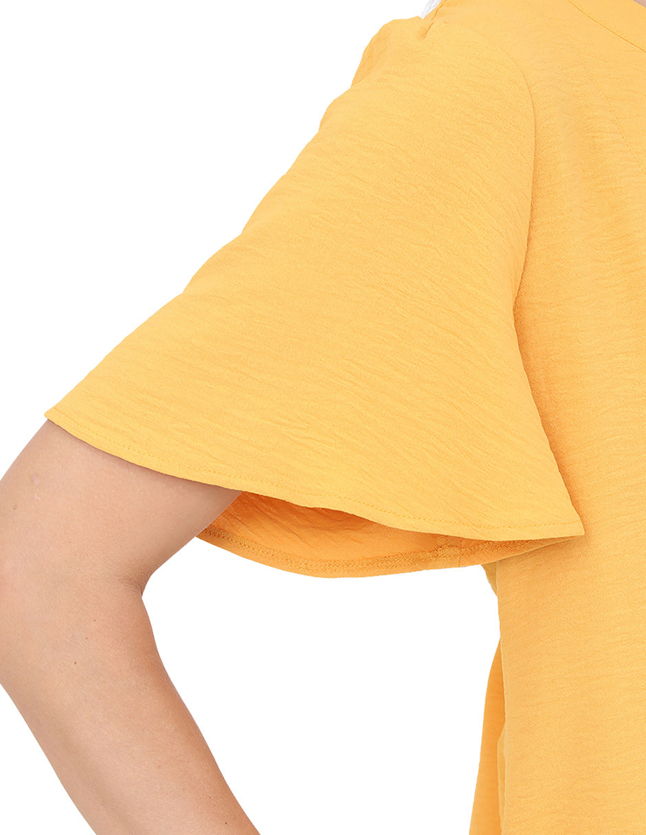 Blusa Cuello V, Manga Olan, Boton al Frente