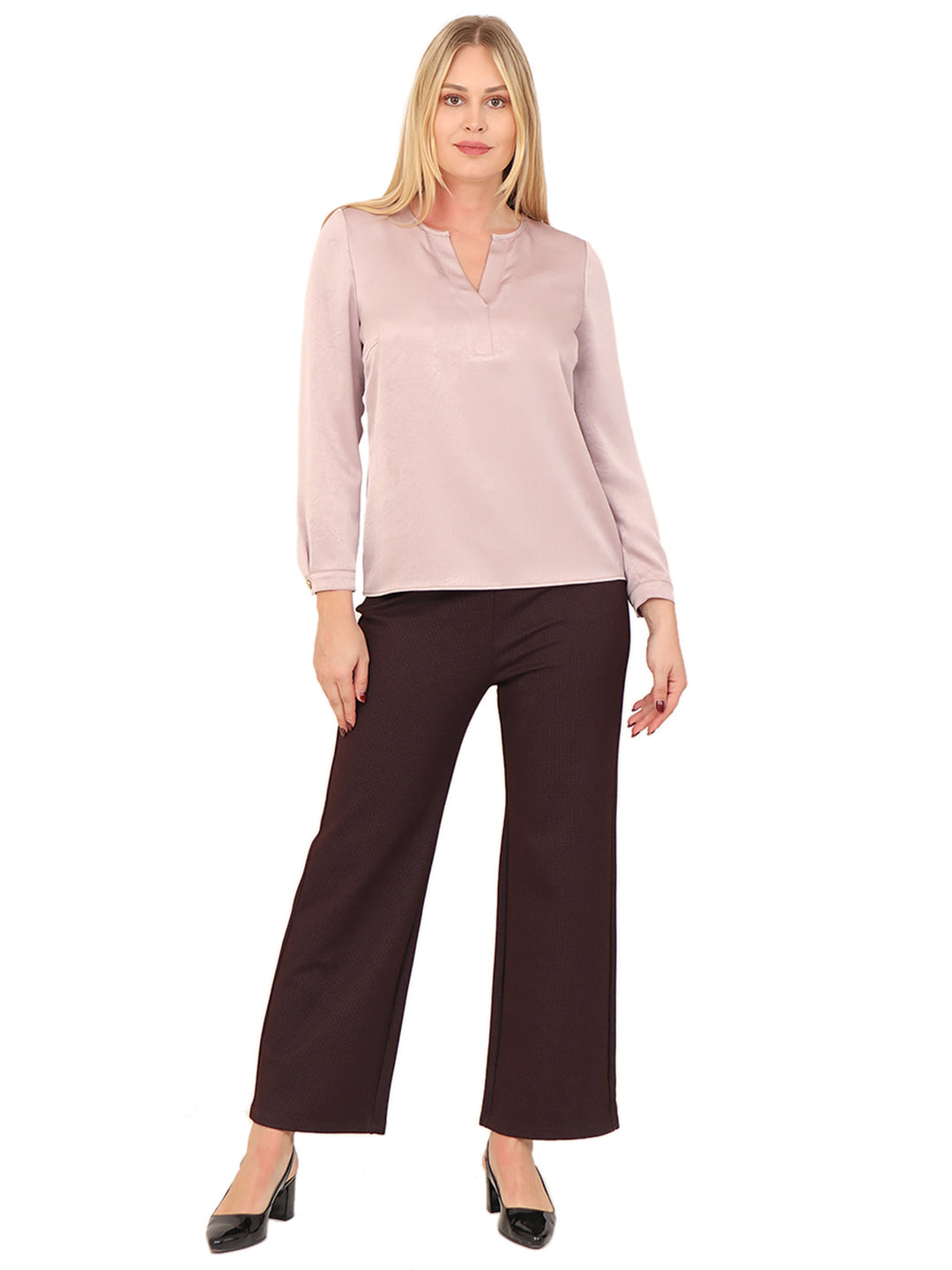 Blusa Cuello V, Manga Larga, Lisa