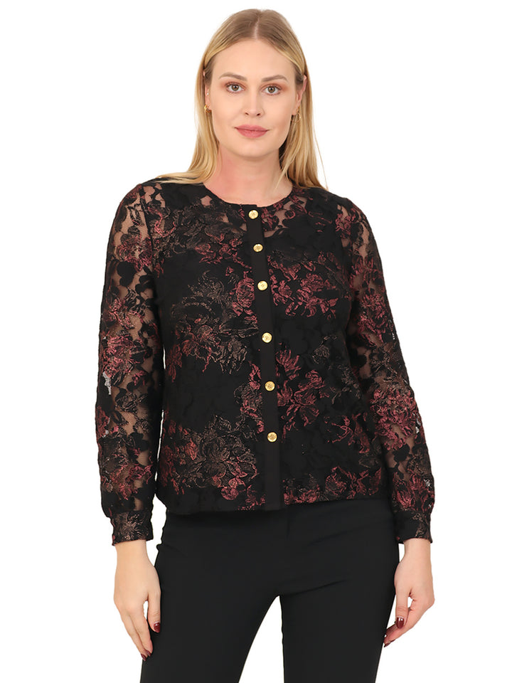 Blusa Cuello Redondo, Manga Larga, Estampada