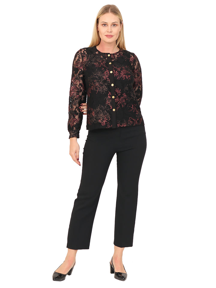 Blusa Cuello Redondo, Manga Larga, Estampada