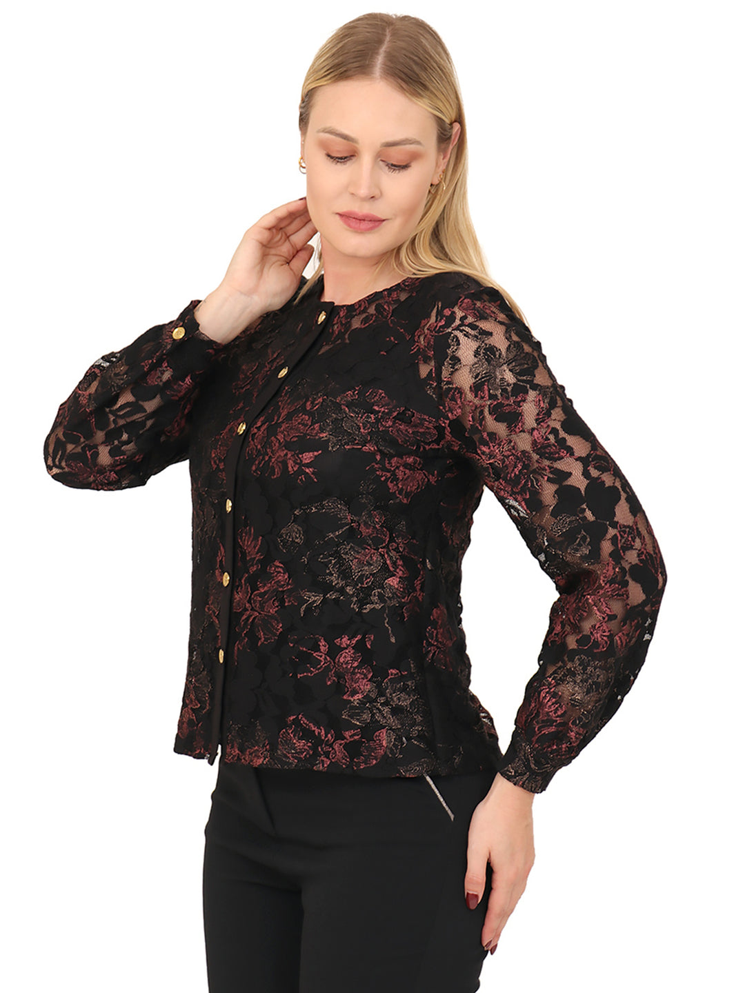 Blusa Cuello Redondo, Manga Larga, Estampada