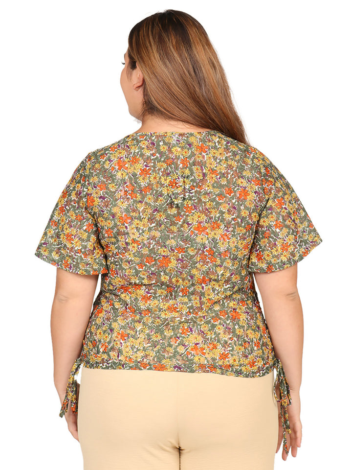 Blusa Curvy Carilo, Cuello V,  Manga Olán,  Estampada