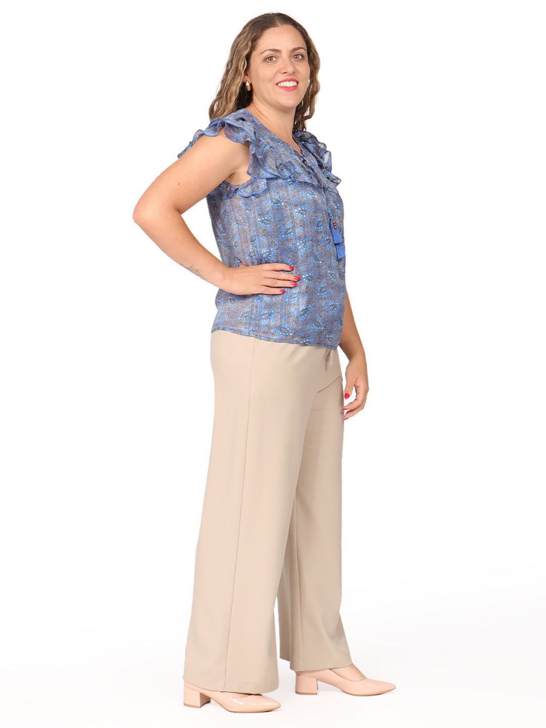 Blusa cuello Redondo, Manga Olán, con Amarre, Estampada