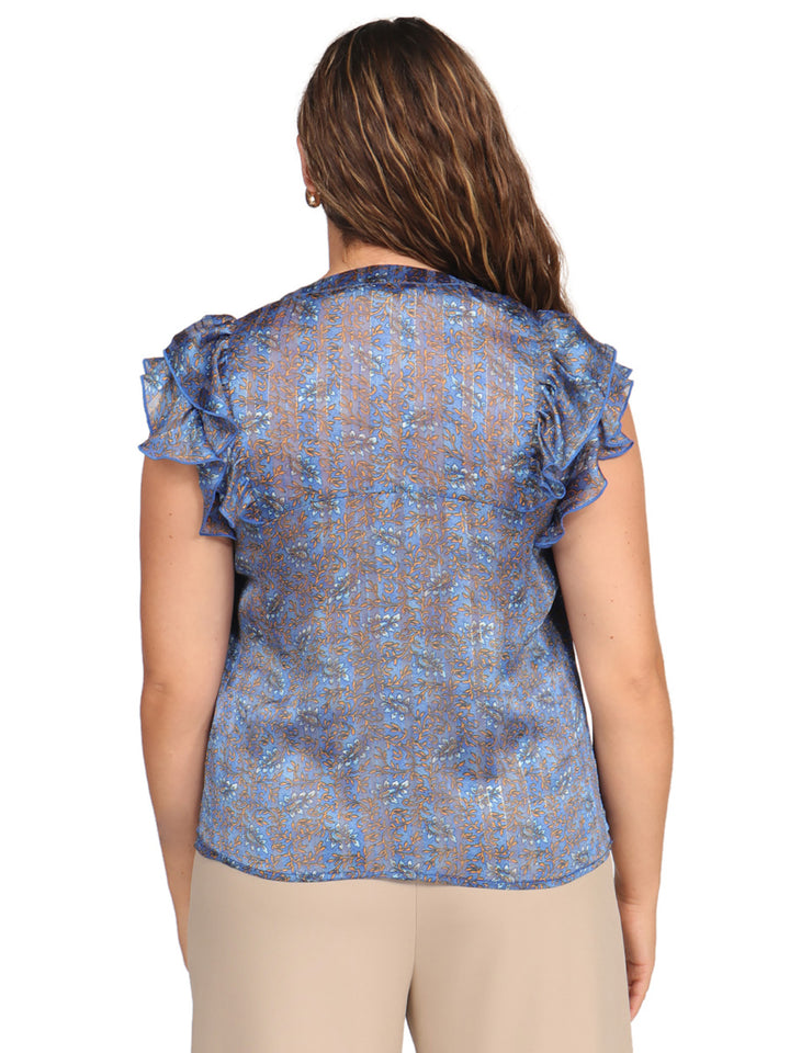 Blusa cuello Redondo, Manga Olán, con Amarre, Estampada