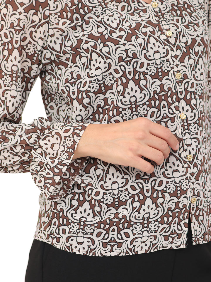 Blusa cuello V, Manga 3/4, con Resorte, Botones al frente, Estampada
