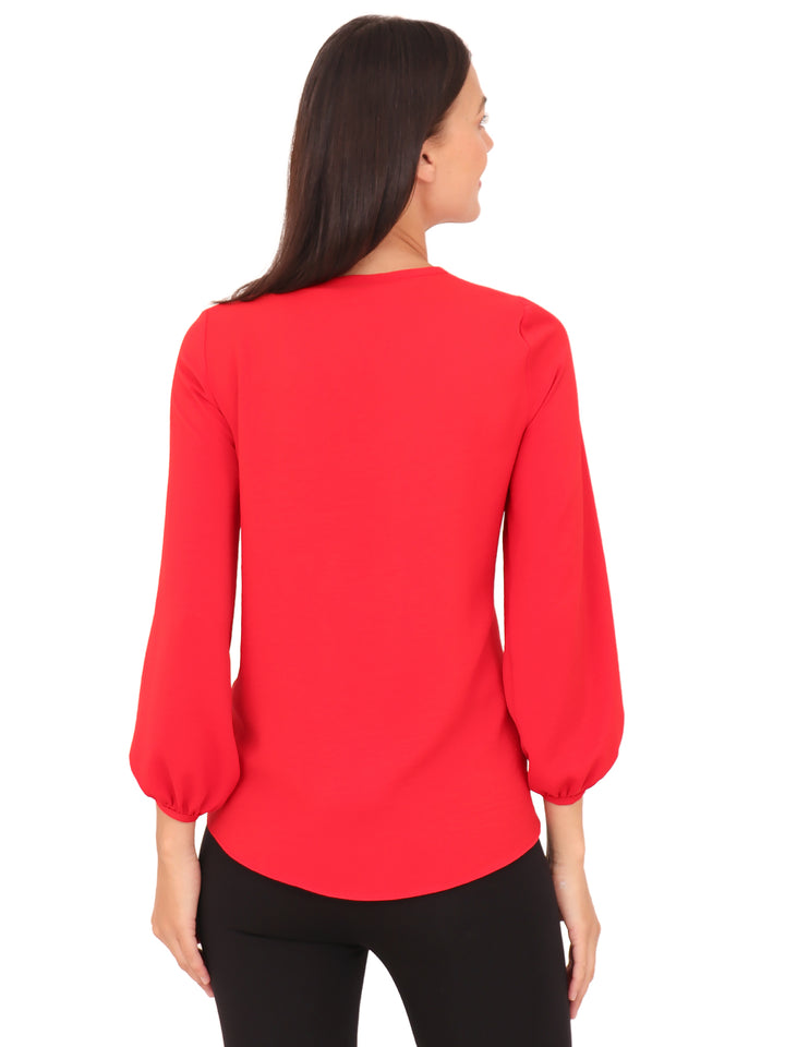 Blusa Cuello Redondo,  Manga 3/4 Con Resorte, Lisa