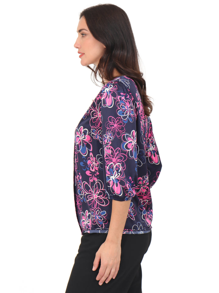 Blusa cuello V, Manga 3/4, Estampada