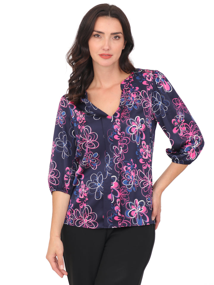 Blusa cuello V, Manga 3/4, Estampada