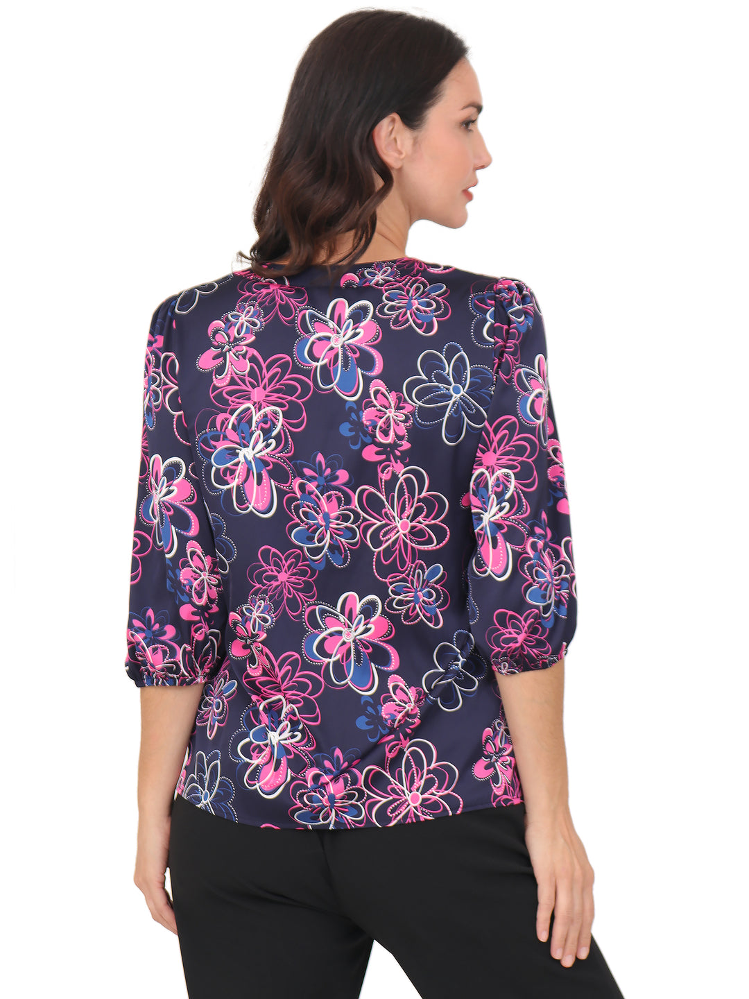Blusa cuello V, Manga 3/4, Estampada