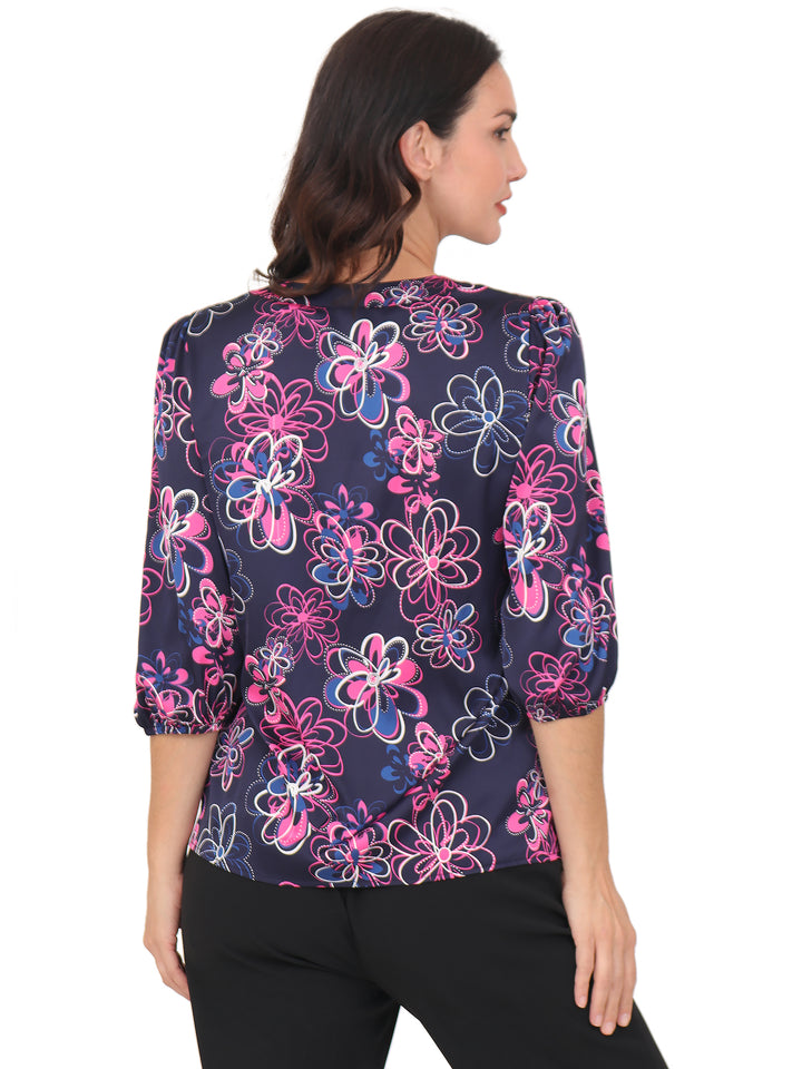 Blusa cuello V, Manga 3/4, Estampada