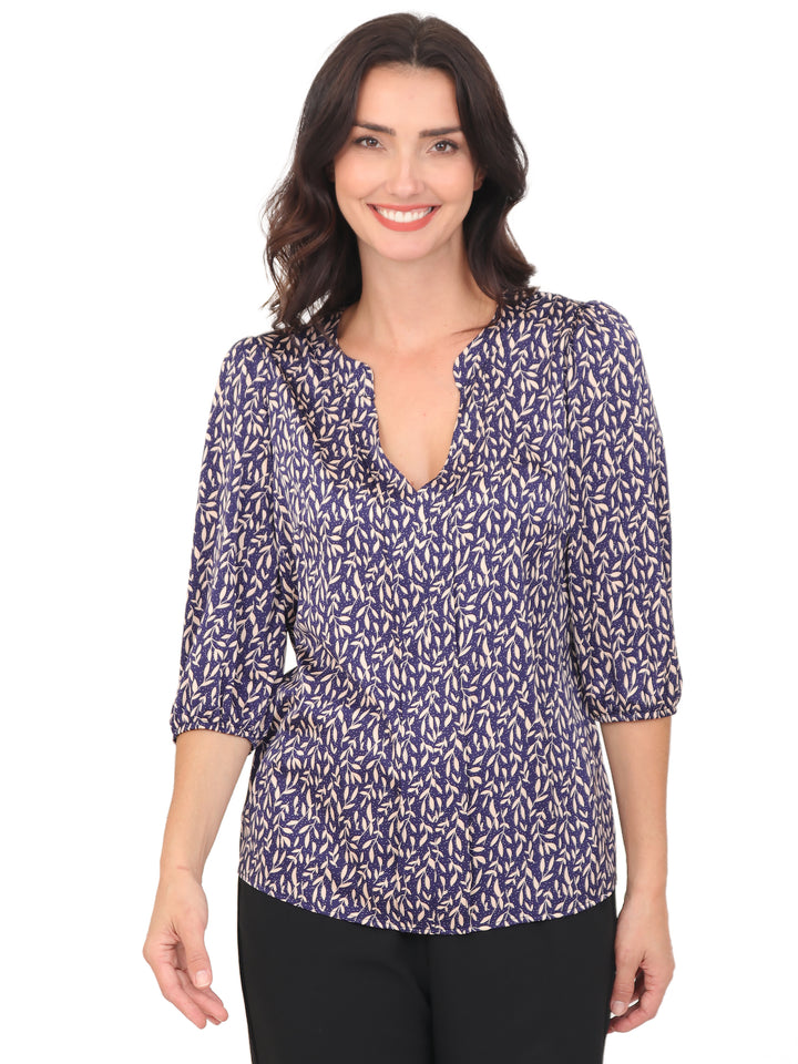 Blusa cuello V, Manga 3/4, con Resorte, Estampada
