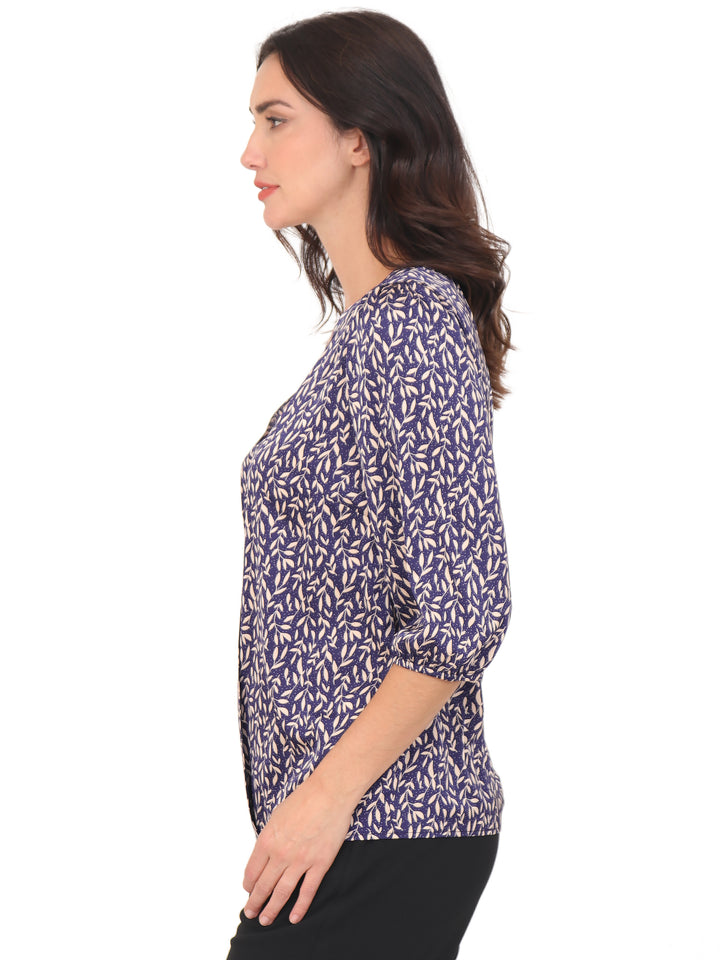 Blusa cuello V, Manga 3/4, con Resorte, Estampada