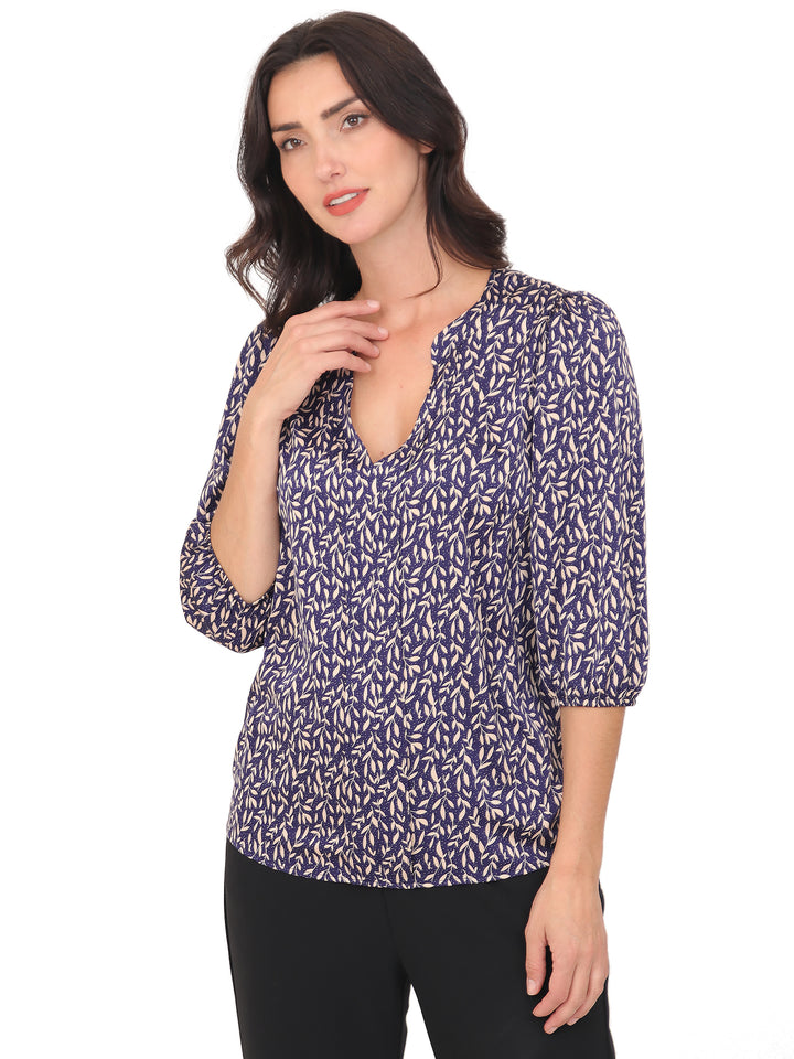 Blusa cuello V, Manga 3/4, con Resorte, Estampada