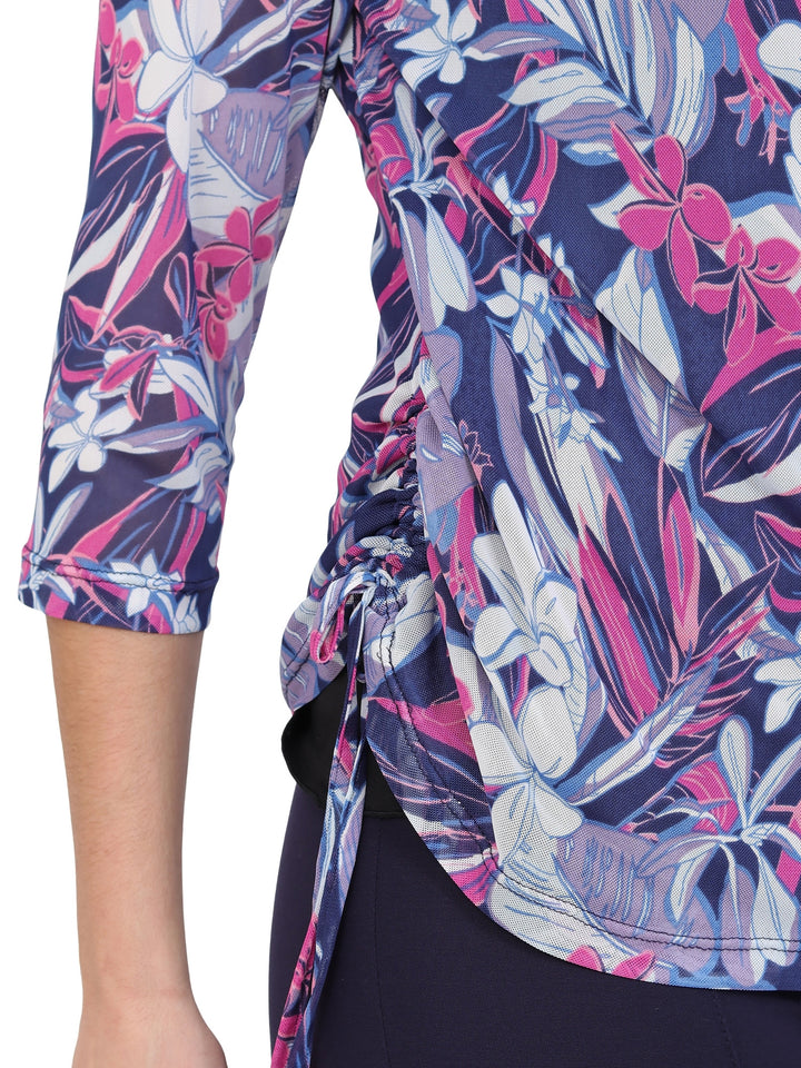 Blusa Cuello V , Manga 3/4 Estampada, Amarre en los costados
