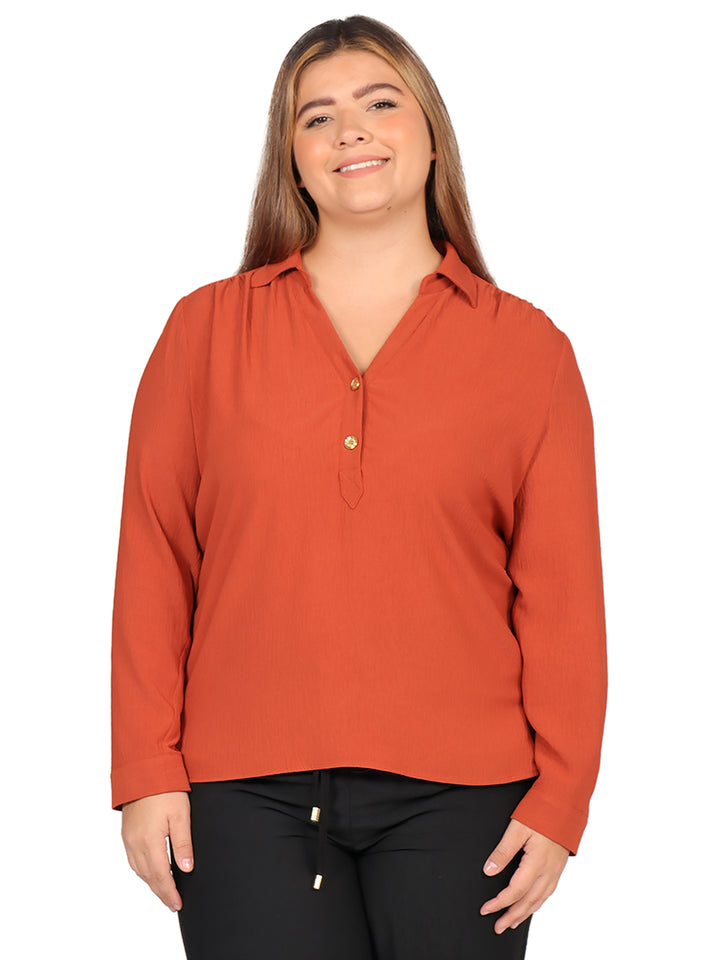 Blusa Curvy Carilo, Cuello V,  Manga Larga