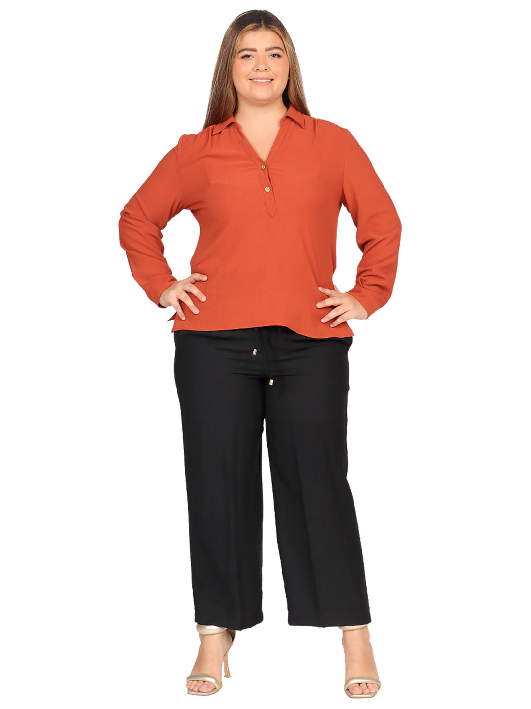 Blusa Curvy Carilo, Cuello V,  Manga Larga