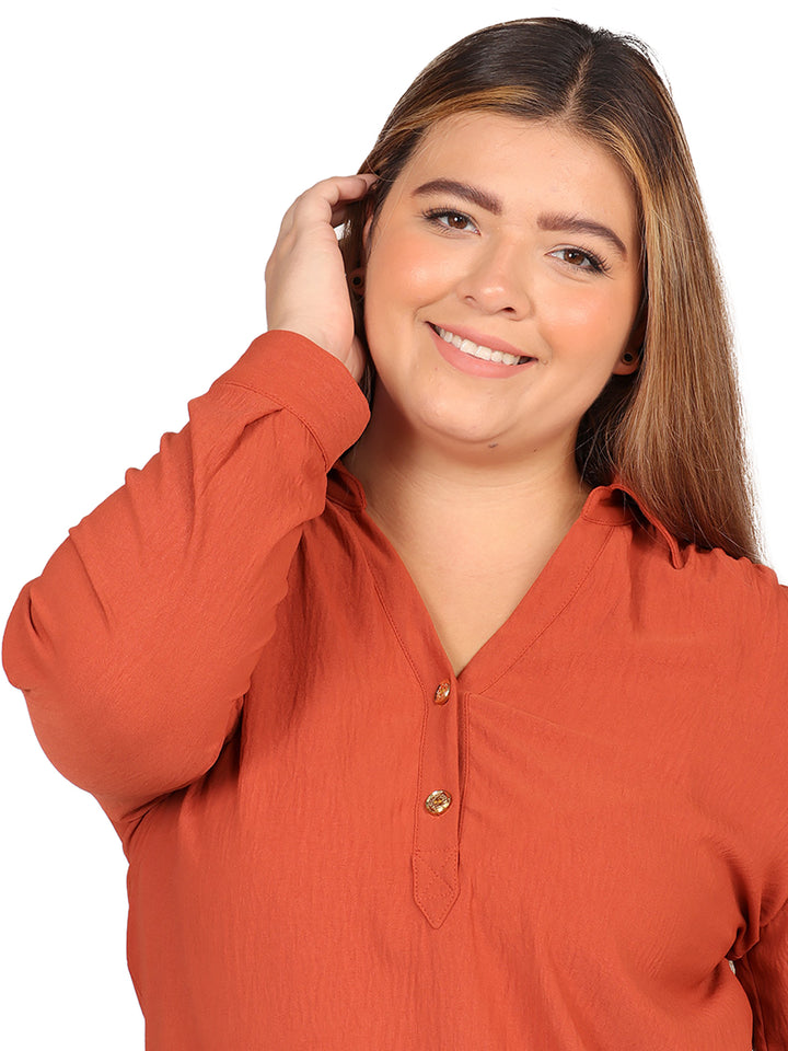 Blusa Curvy Carilo, Cuello V,  Manga Larga