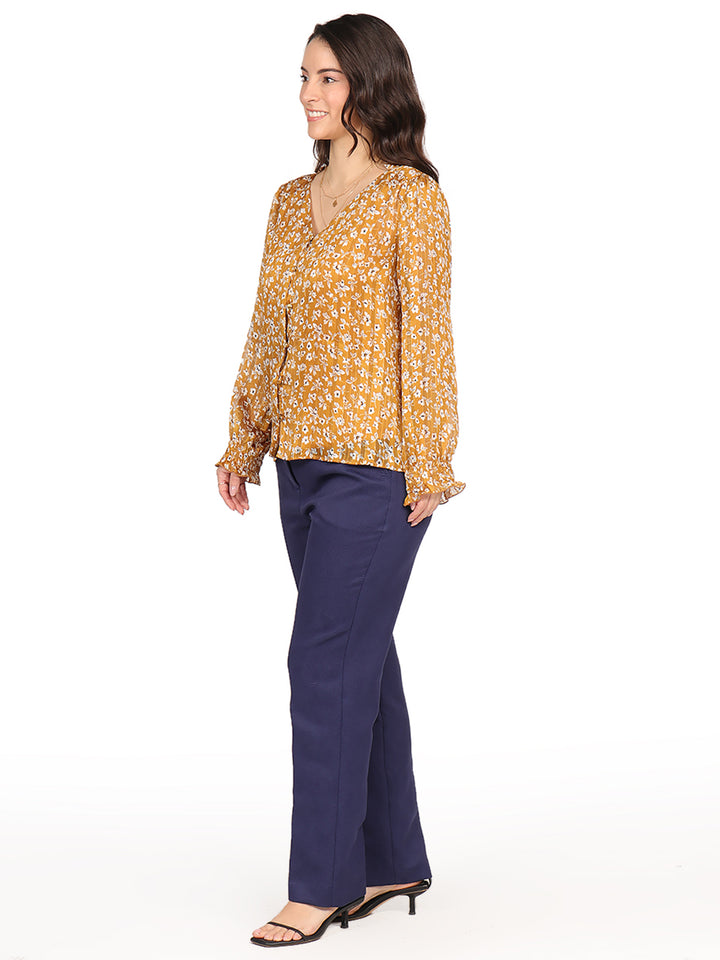 Blusa Cuello V, Manga Larga, Estampada