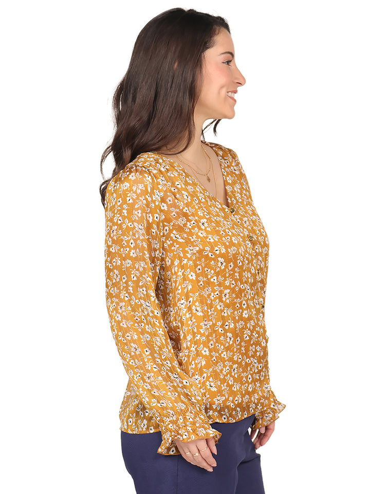 Blusa Cuello V, Manga Larga, Estampada