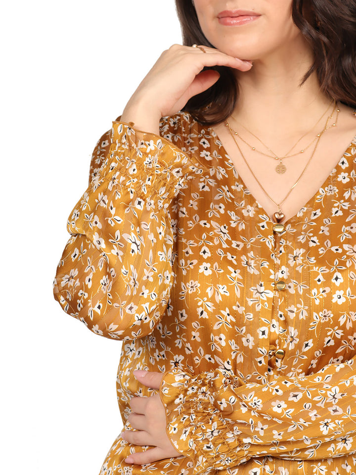 Blusa Cuello V, Manga Larga, Estampada