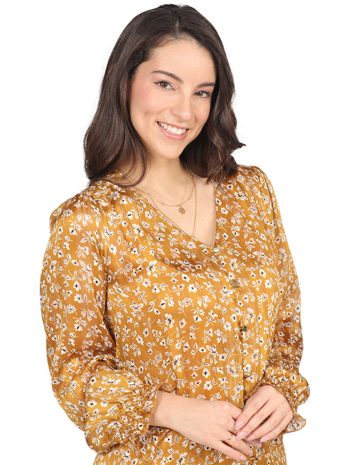 Blusa Cuello V, Manga Larga, Estampada