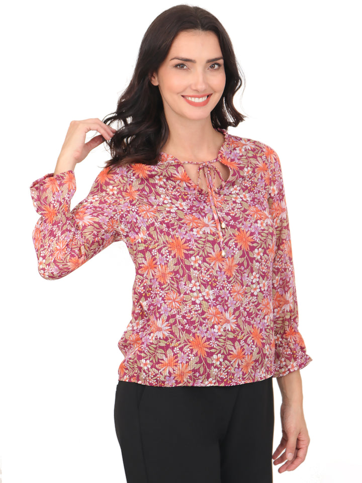 Blusa cuello Redondo, Manga 3/4, con Resorte, Estampada