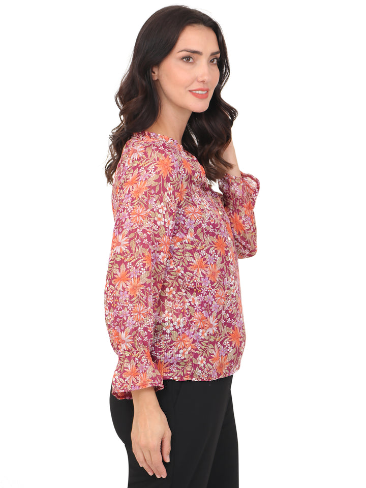 Blusa cuello Redondo, Manga 3/4, con Resorte, Estampada