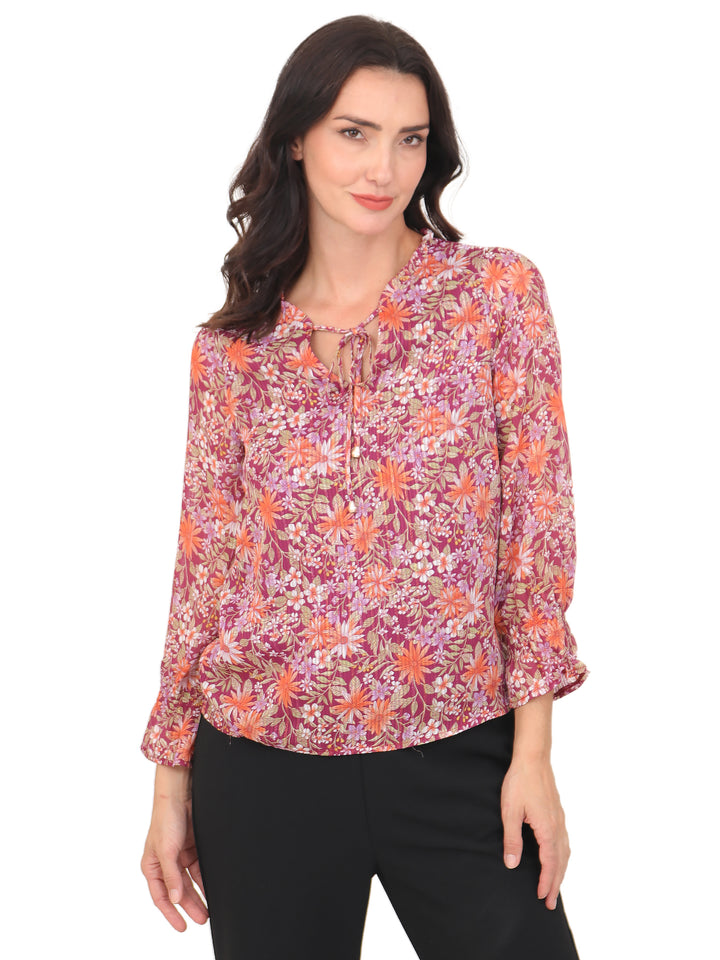 Blusa cuello Redondo, Manga 3/4, con Resorte, Estampada