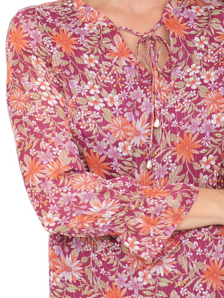 Blusa cuello Redondo, Manga 3/4, con Resorte, Estampada