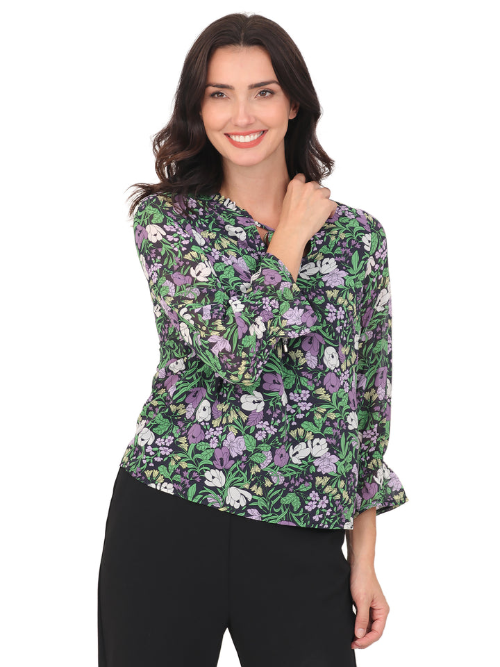 Blusa cuello Redondo, Manga 3/4, con Resorte, Estampada
