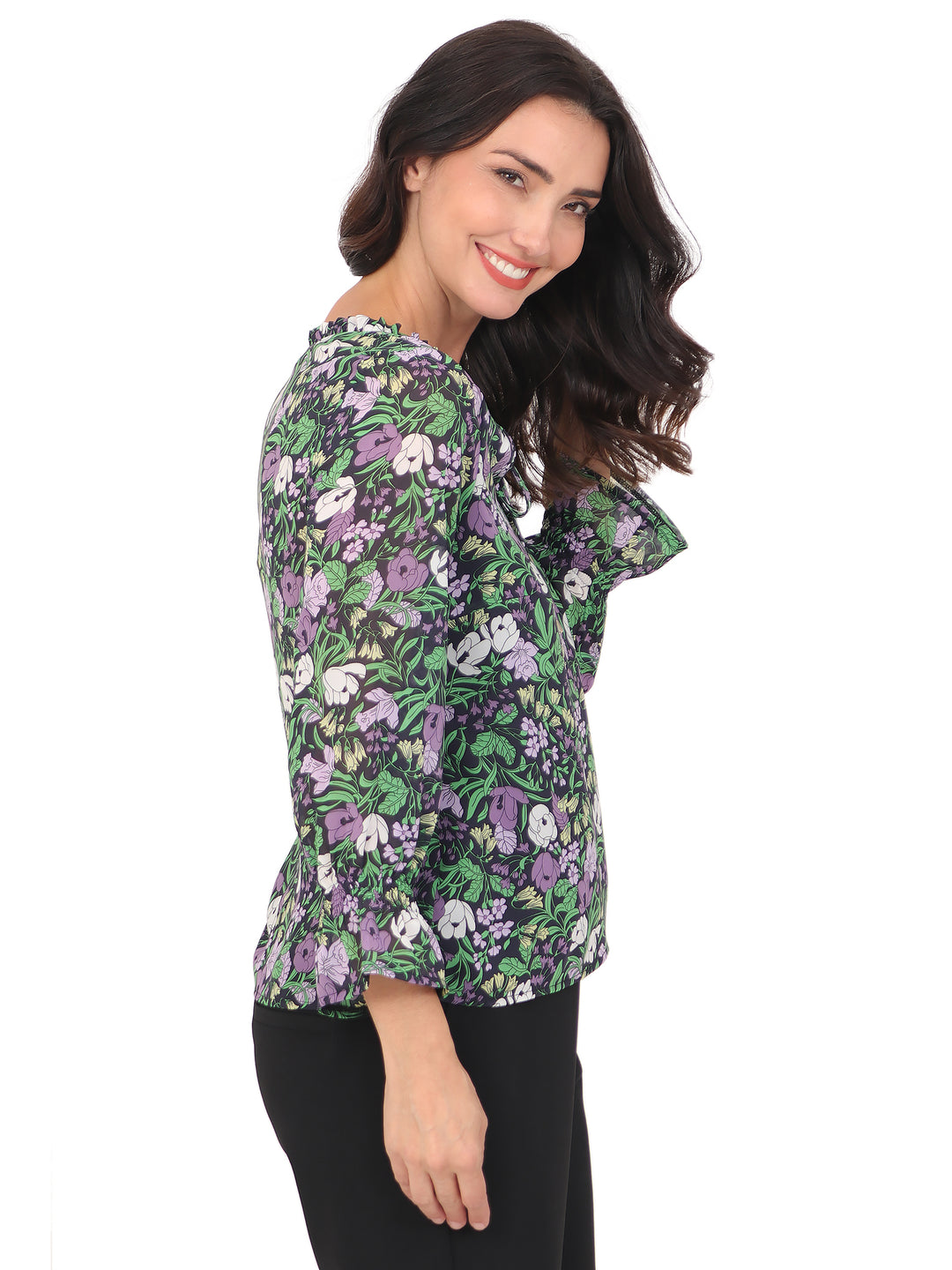 Blusa cuello Redondo, Manga 3/4, con Resorte, Estampada