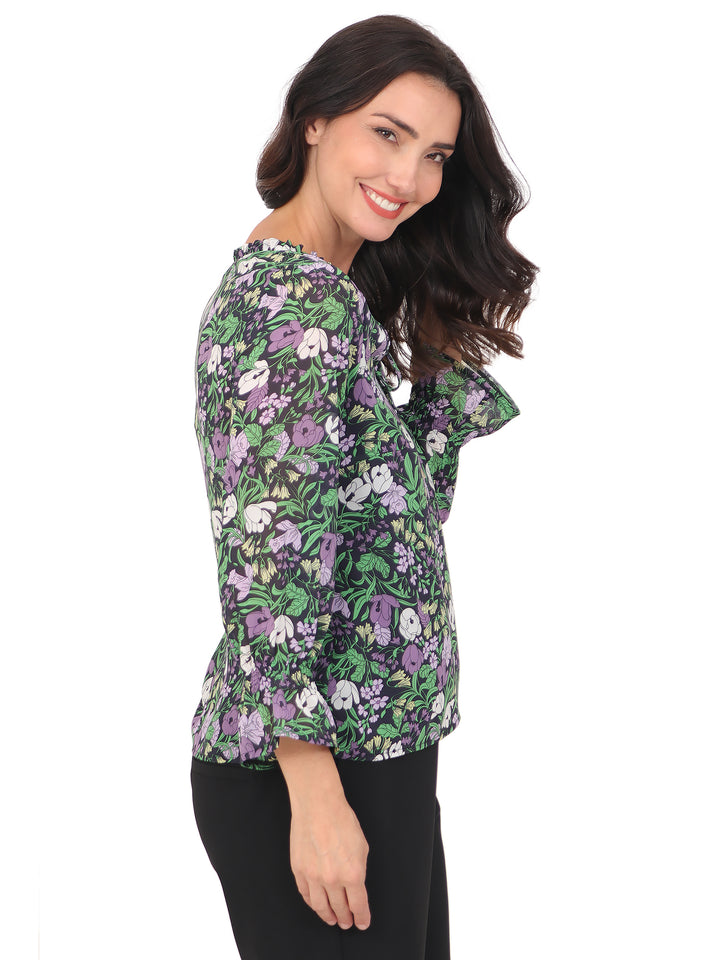 Blusa cuello Redondo, Manga 3/4, con Resorte, Estampada
