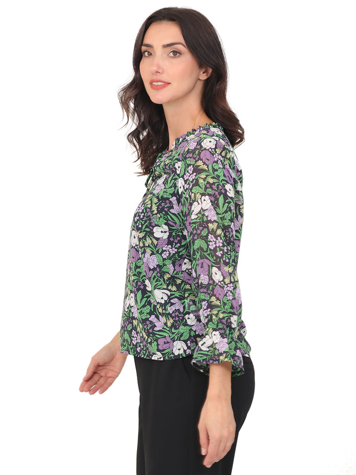 Blusa cuello Redondo, Manga 3/4, con Resorte, Estampada