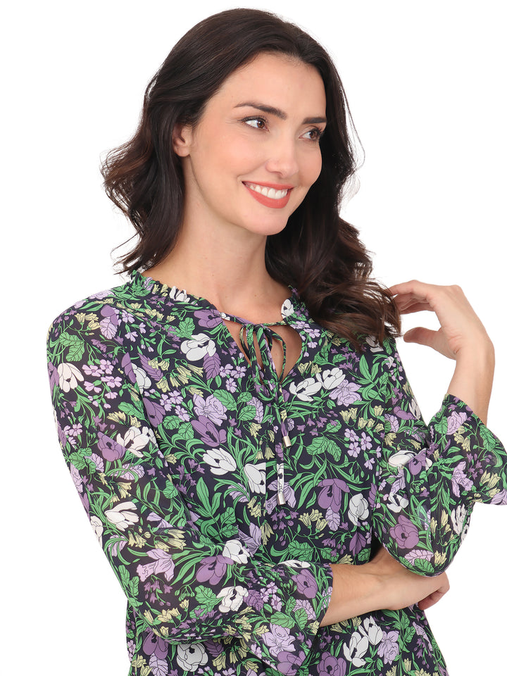Blusa cuello Redondo, Manga 3/4, con Resorte, Estampada