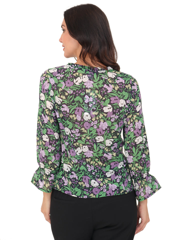 Blusa cuello Redondo, Manga 3/4, con Resorte, Estampada