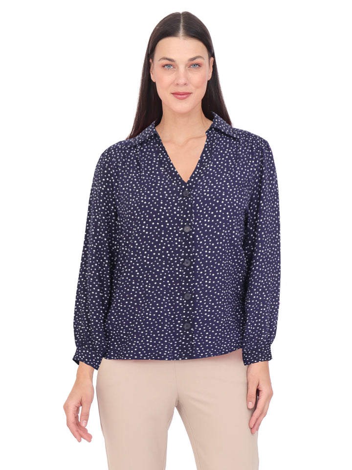 Blusa Camisera,  Manga Larga, Estampada