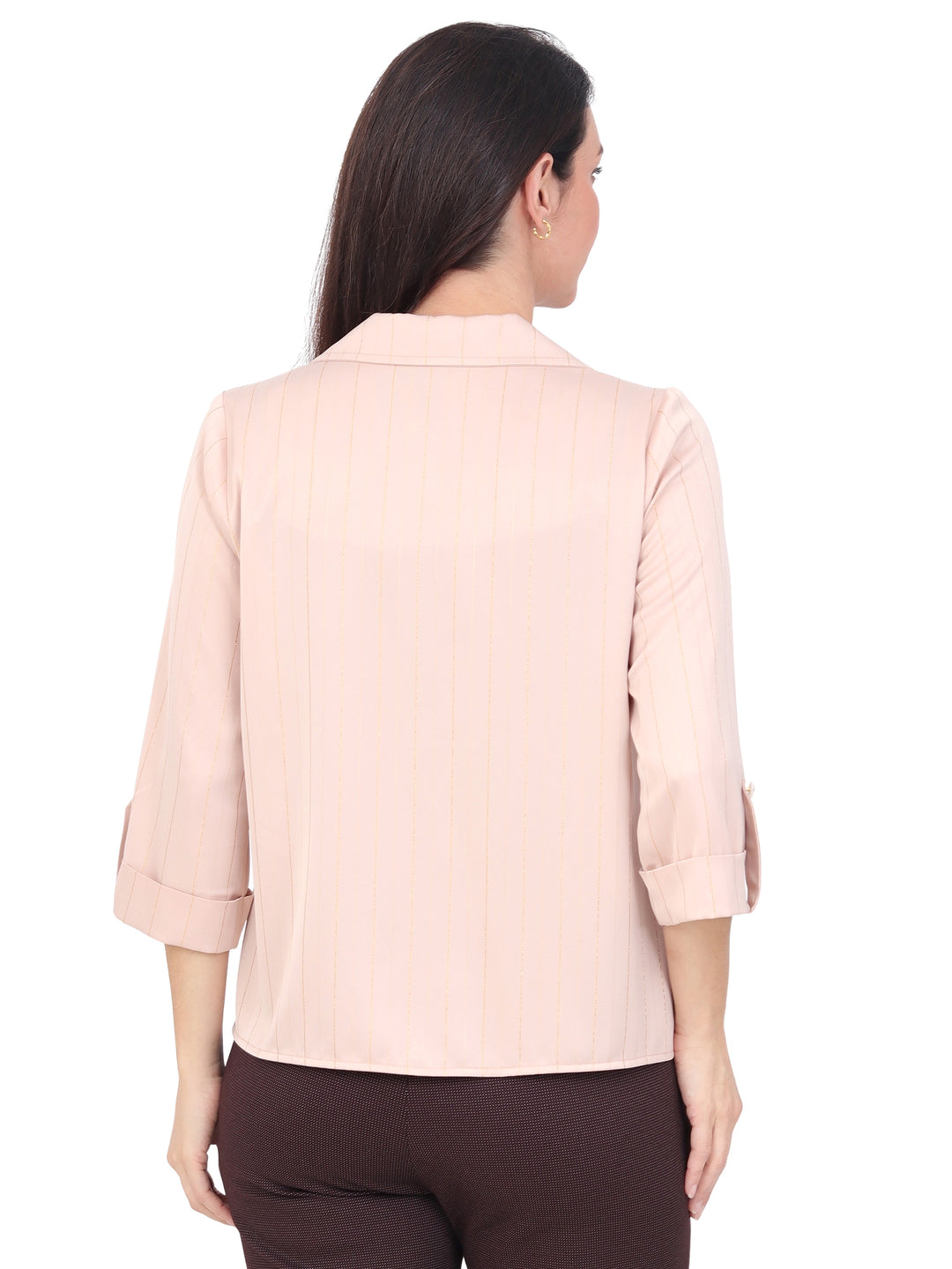 Blusa Cuello Camisero , Manga 3/4, Lisa