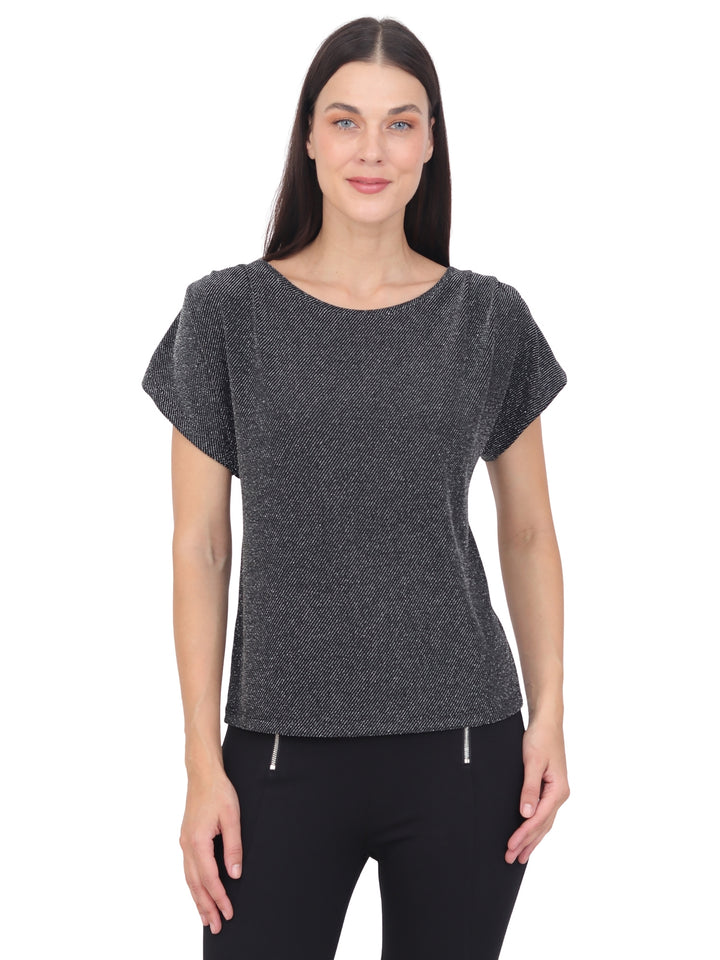 Blusa Cuello Redondo, Manga Corta, Brillos