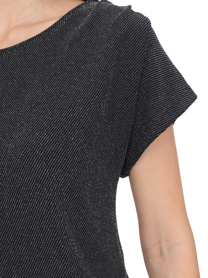 Blusa Cuello Redondo, Manga Corta, Brillos