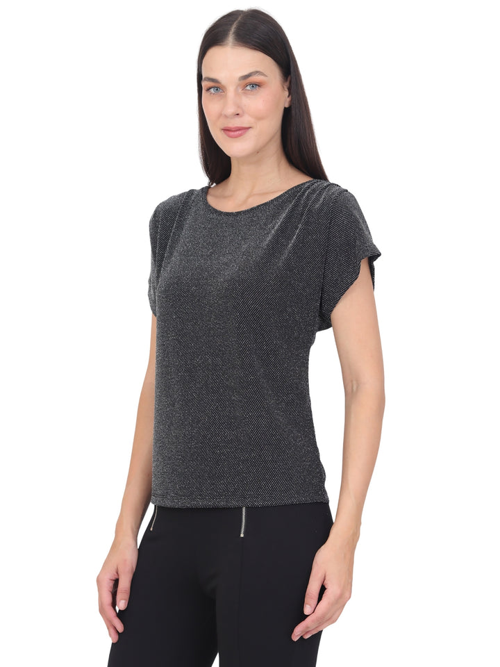 Blusa Cuello Redondo, Manga Corta, Brillos