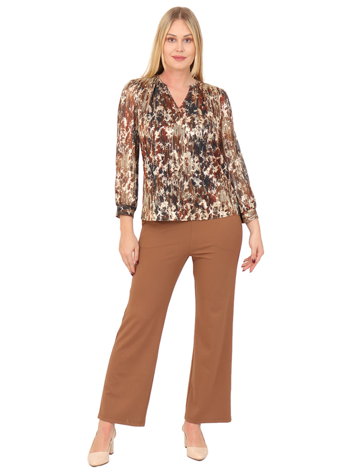 Blusa Cuello V, Manga Larga, Estampada